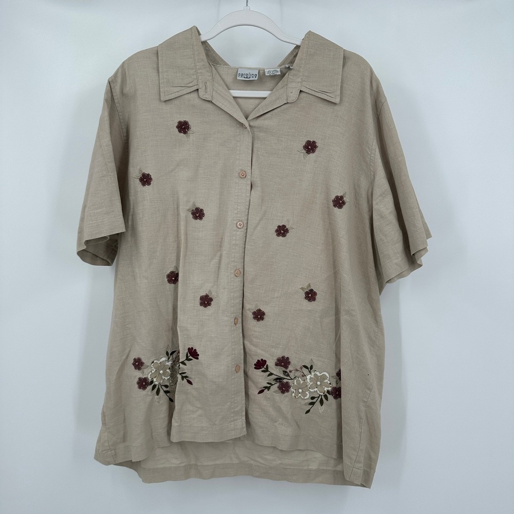 Carolina Colours Plus Womens Cottagecore Linen Blend Top Size 20 Floral Grandma